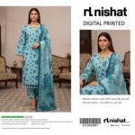 Teal Blue Premium Digital Printed Lawn 3-Piece Suit
